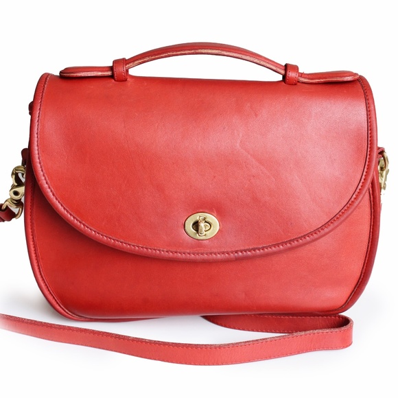 Coach Handbags - Vintage Coach Plaza Bag Large Red Leather Top Handle Crossbody #9865 1980s